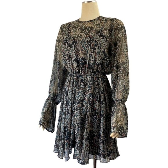 Joie Manning Sheer Paisley Popover Flare Dres - Picture 3 of 11